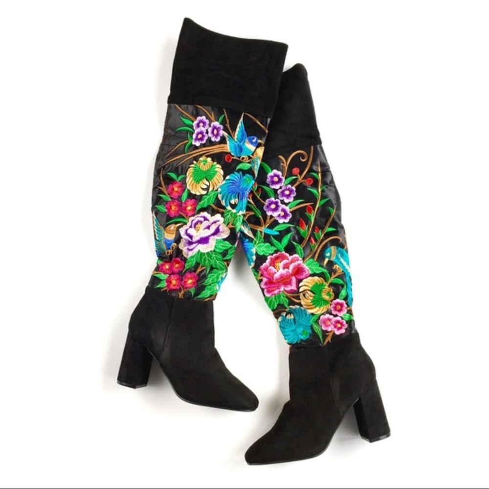 "Eden" Oriental Garden Embroidery High Boots